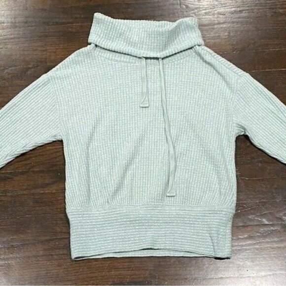 Anthropologie Saturday Sunday Whistler Waffle Cowl Neck Pullover Blueish Green - Picture 6 of 9